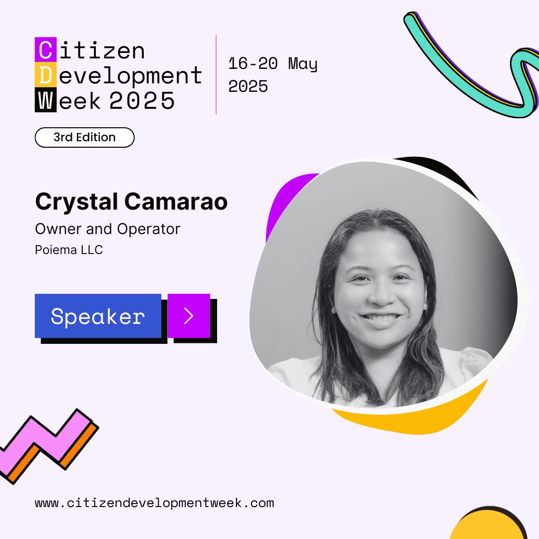 Crystal Camarao speaking about AI-powered citizen development